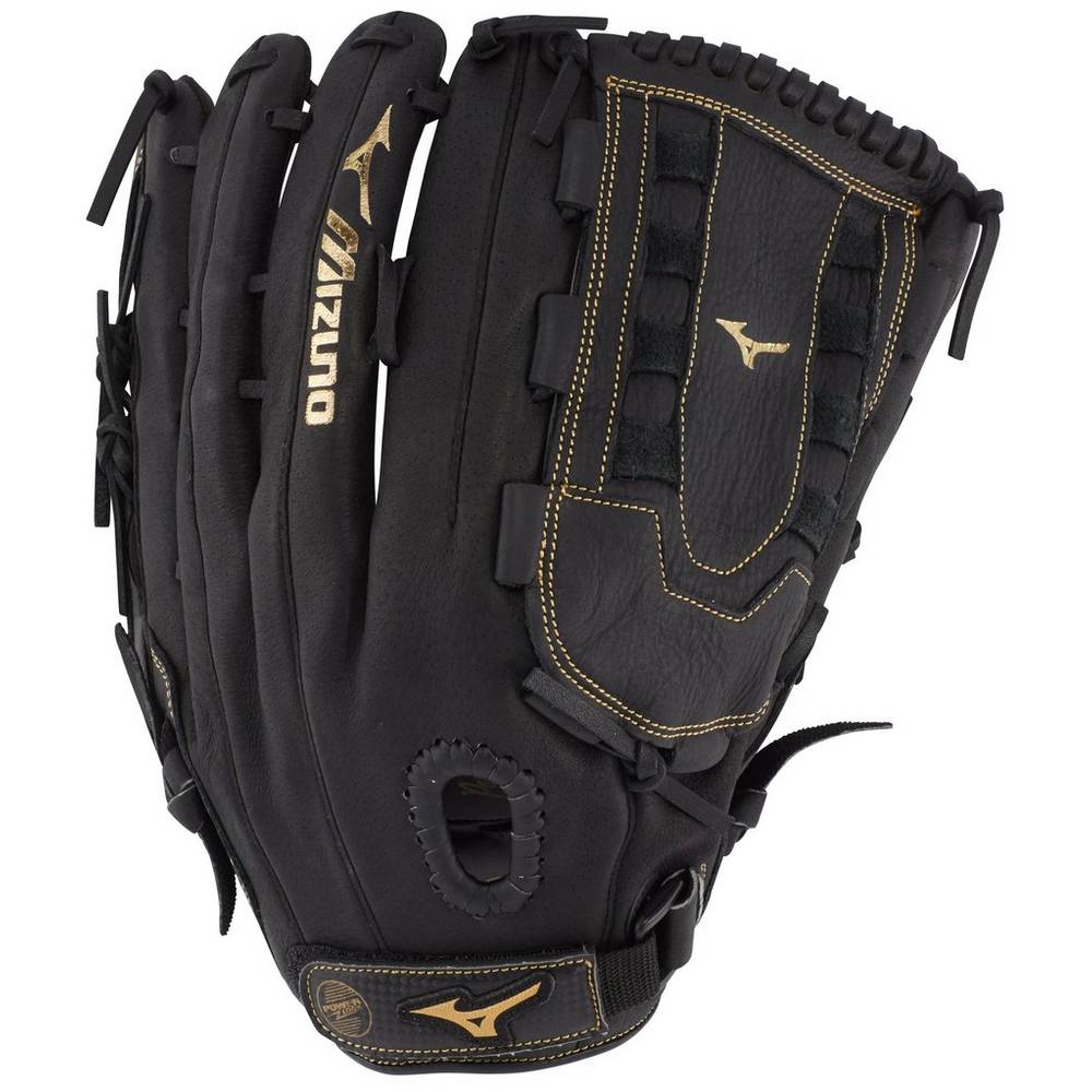 Mens Mizuno Premier Series Slowpitch 14" Gloves Black/Gold Philippines (FTQSOM914)